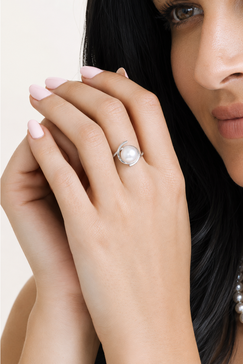 14K Gold Japanese Akoya Pearl Felicia Ring, Alternate, color, White Gold