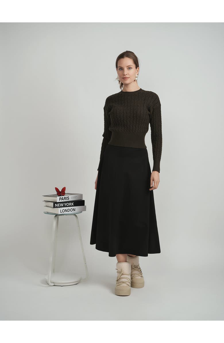 BuHu Cable Knit Ribbed Cuffs Sweater, Alternate, color, Black