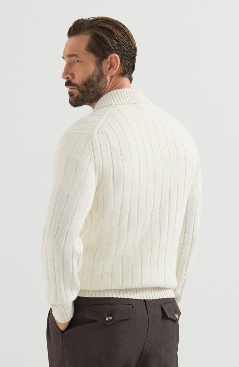 Brunello Cucinelli Cashmere ribbed knit polo, Alternate, color, Panama
