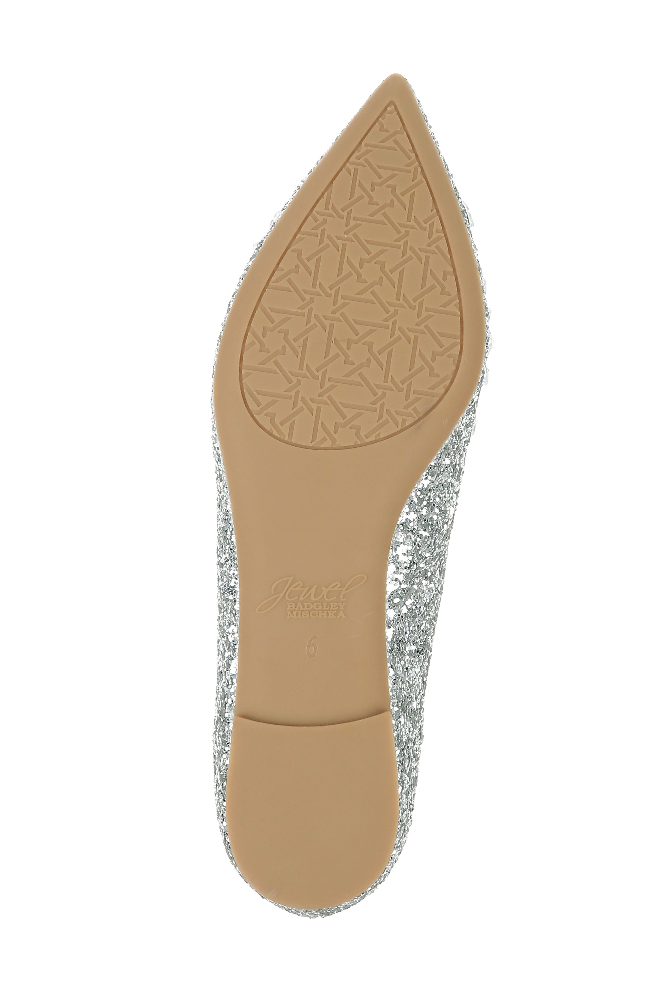 Ulanni Embellished Pointed Toe Glitter Flat, Alternate, color, SILVER GLITTER