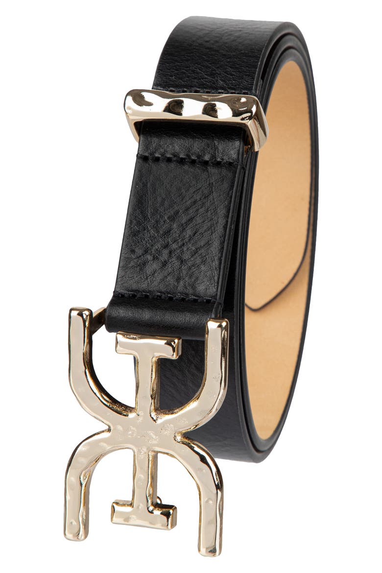 Hammered Logo Buckle Belt, Alternate, color, BLACK