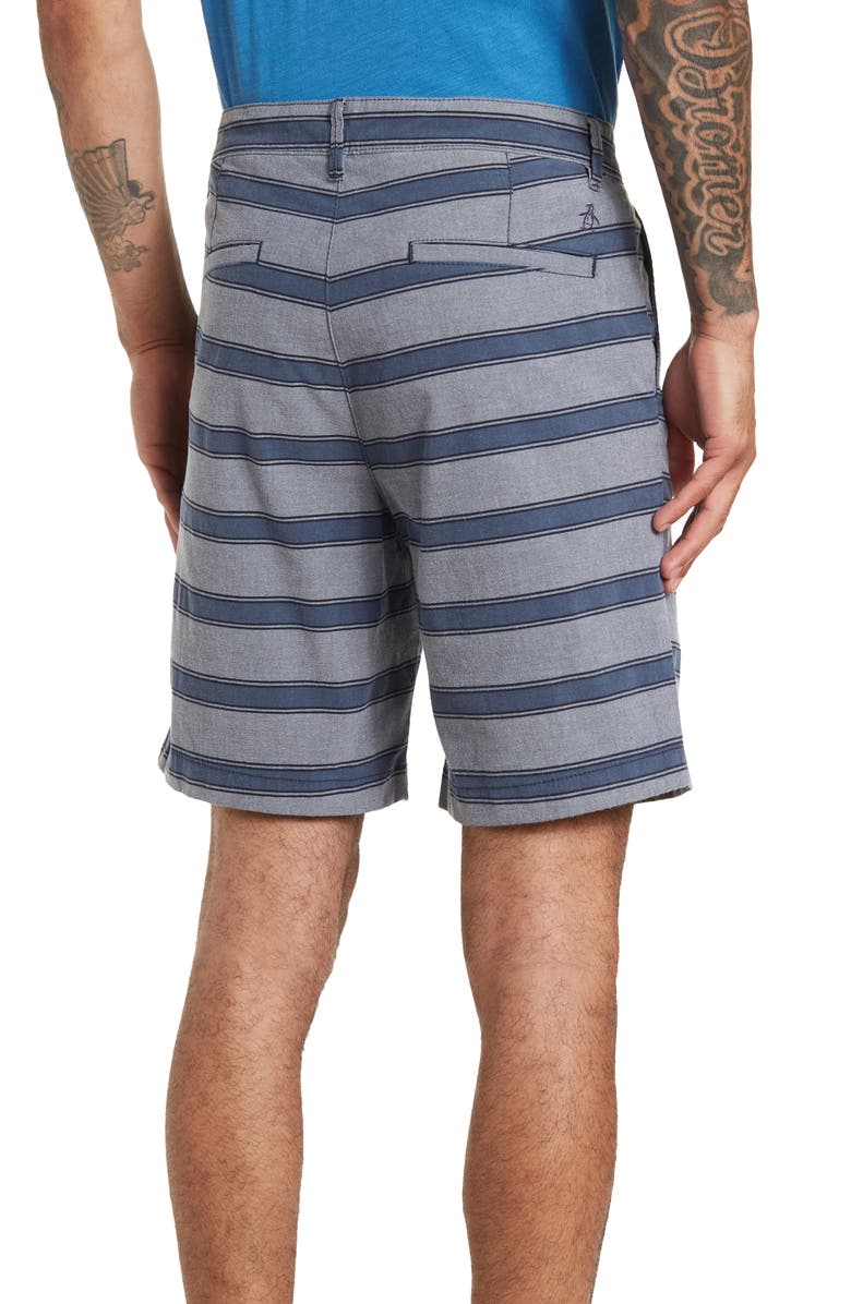 Original Penguin Stripe 8" Chino Shorts, Alternate, color, Dark Sapphire