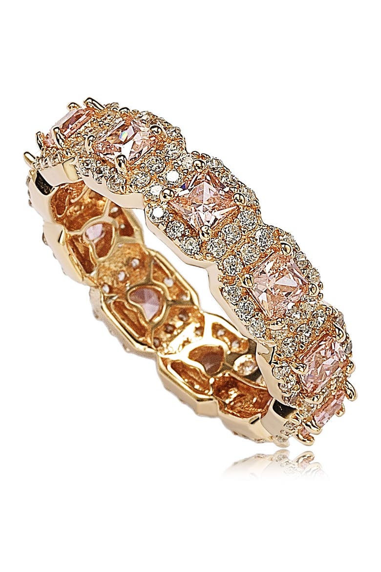 Rose-Tone Sterling Silver Asscher Cut Pink CZ Band Ring, Alternate, color, PINK