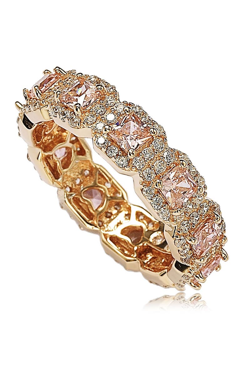 SUZY LEVIAN Rose-Tone Sterling Silver Asscher Cut Pink CZ Band Ring, Alternate, color, Pink