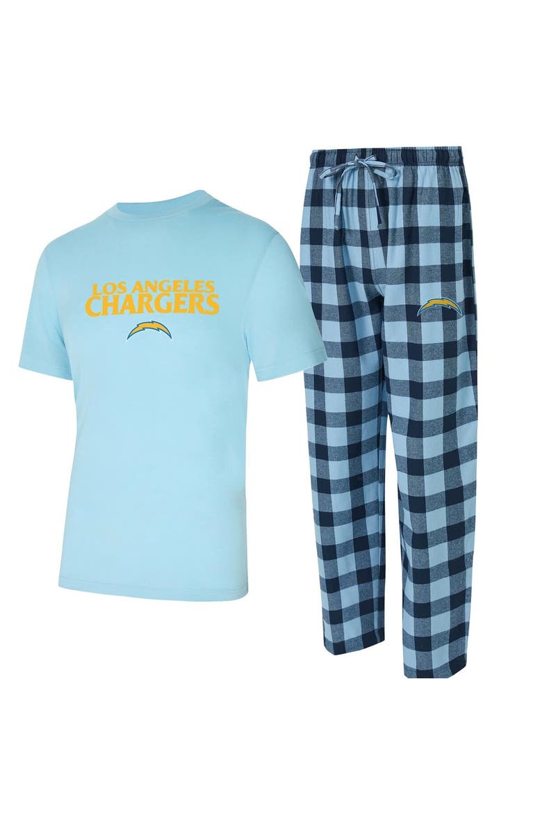 Men's Concepts Sport Powder Blue/Navy Los Angeles Chargers Avondale T-Shirt & Flannel Pants Set, Main, color, Powder Blue