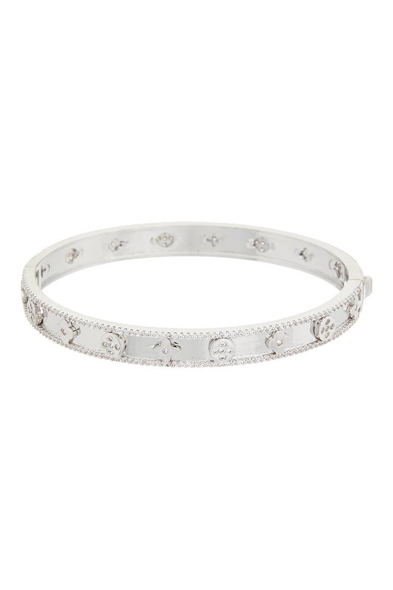 Cubic Zirconia Hinged Bangle Bracelet, Main, color, SILVER