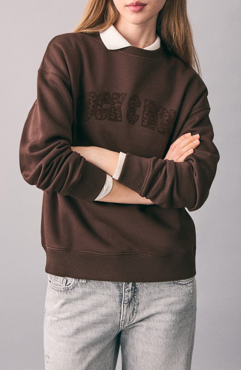 MANGO TEEN Embroidered Sweater Shirt, Main, color, Brown