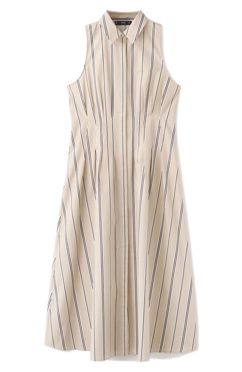 Stripe Sleeveless Midi Shirtdress