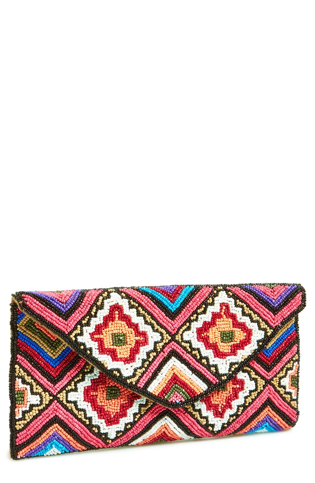 Beaded Envelope Clutch, Main, color, PINK MULTI