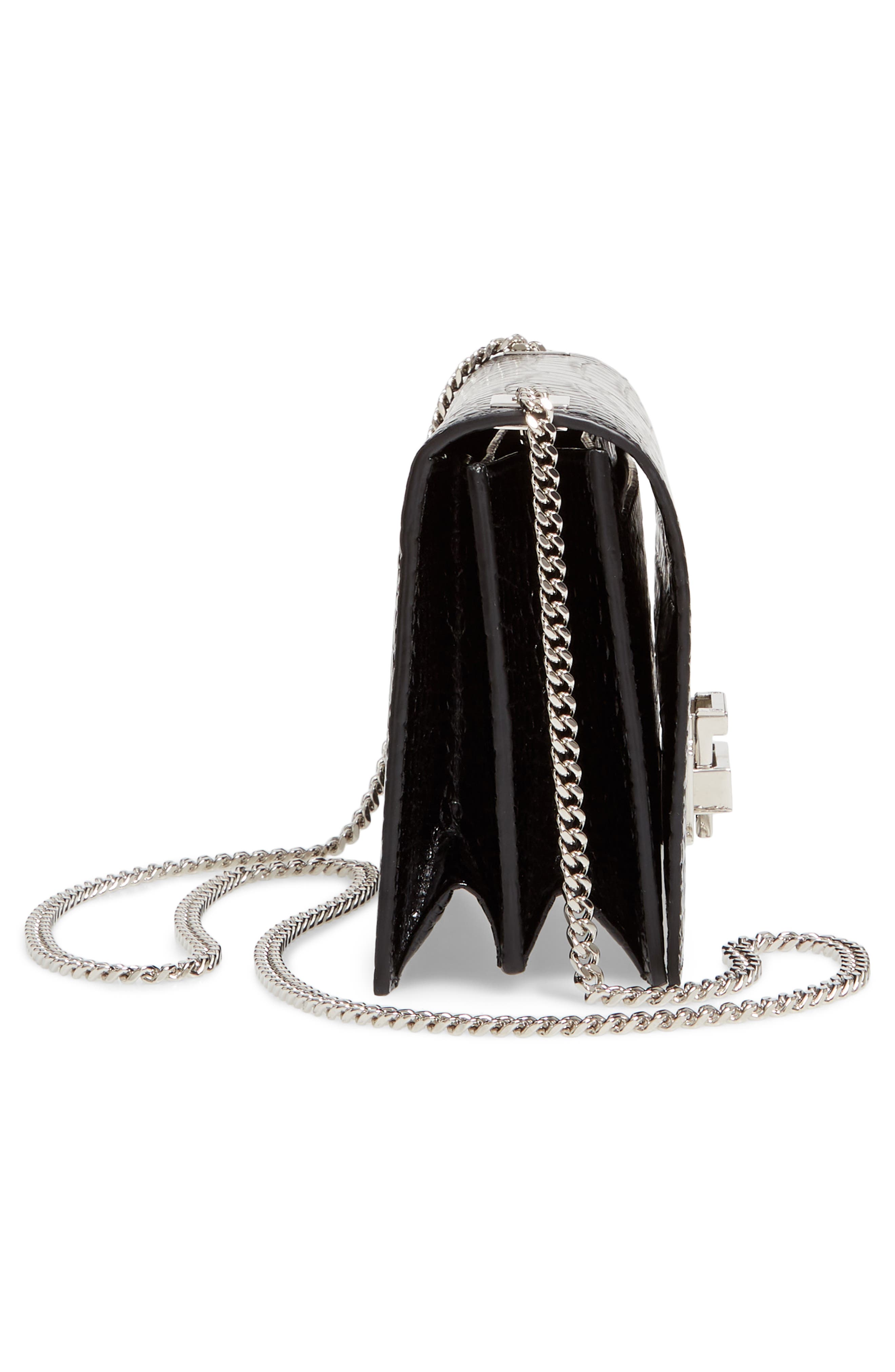 Saint Laurent Gray Croc Embossed Calfskin Leather Shoulder Bag, Alternate, color, 