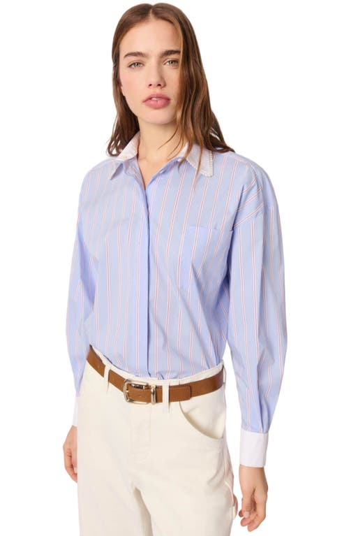 Maje Striped Shirt With Beaded Collar In Light Blue Stripes