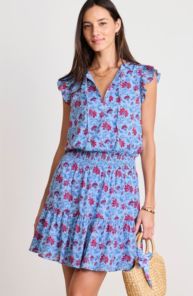 vineyard vines Julie Sleeveless Smocked Minidress, Alternate, color, Floral Serenity Blue