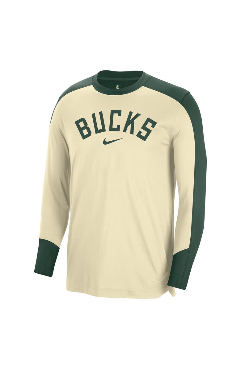 Nike Men's Nike Cream Milwaukee Bucks 2024/25 Authentic Pre-Game Legend Long Sleeve Shooting Shirt, Alternate, color, Cream