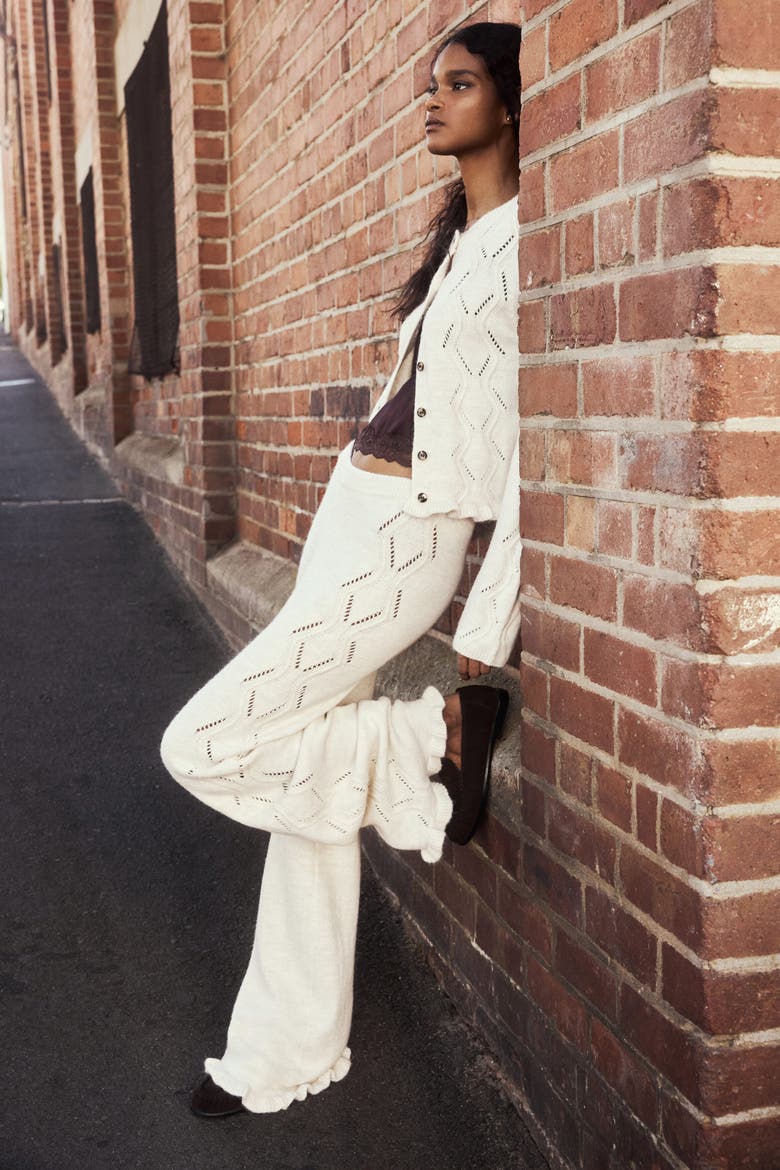 Pointelle-knit Cardigan, Alternate, color, Light beige
