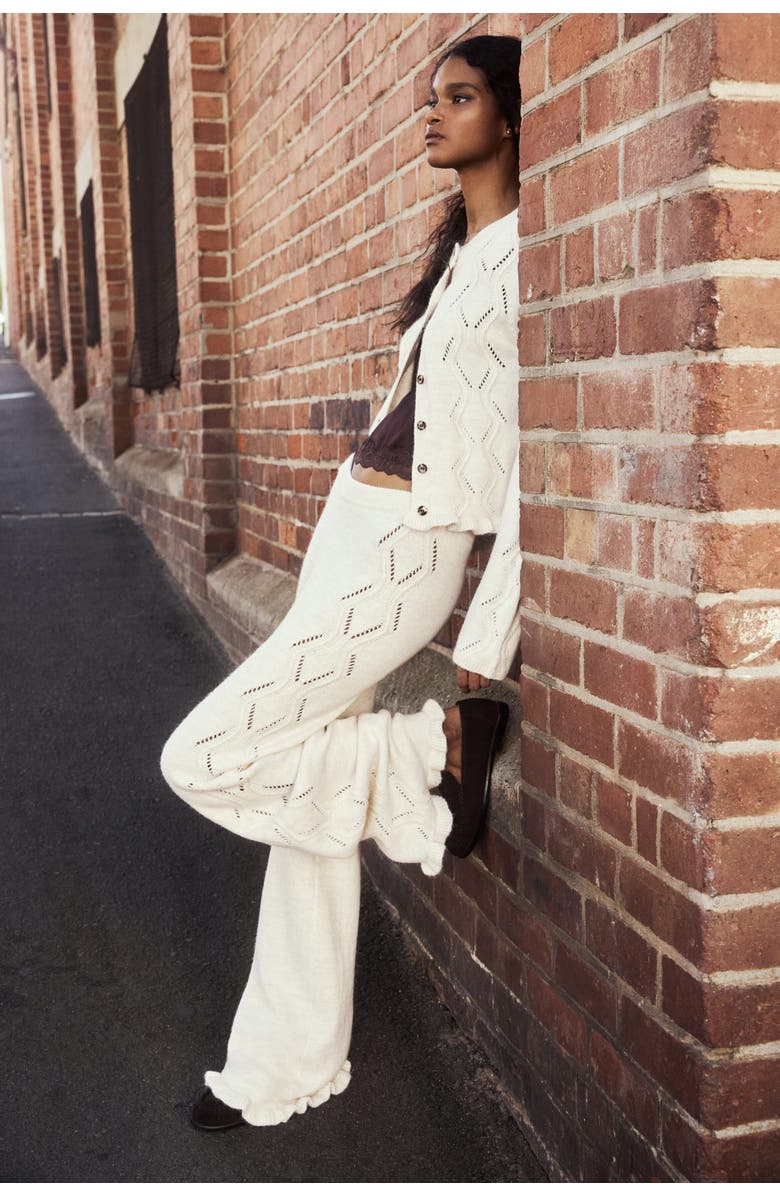 H&M Pointelle-knit Cardigan, Alternate, color, Light Beige