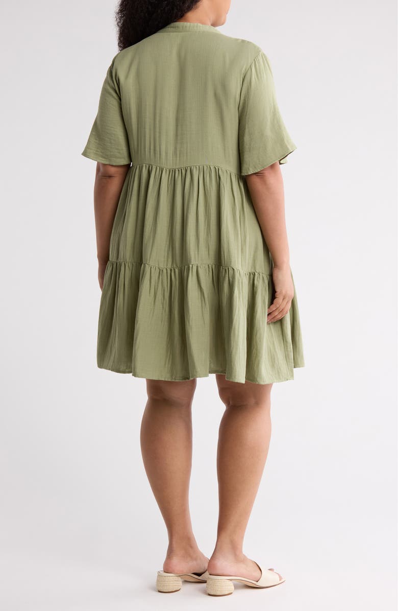 Caslon<sup>®</sup> Short Sleeve Tiered Babydoll Dress, Alternate, color, Olive Acorn