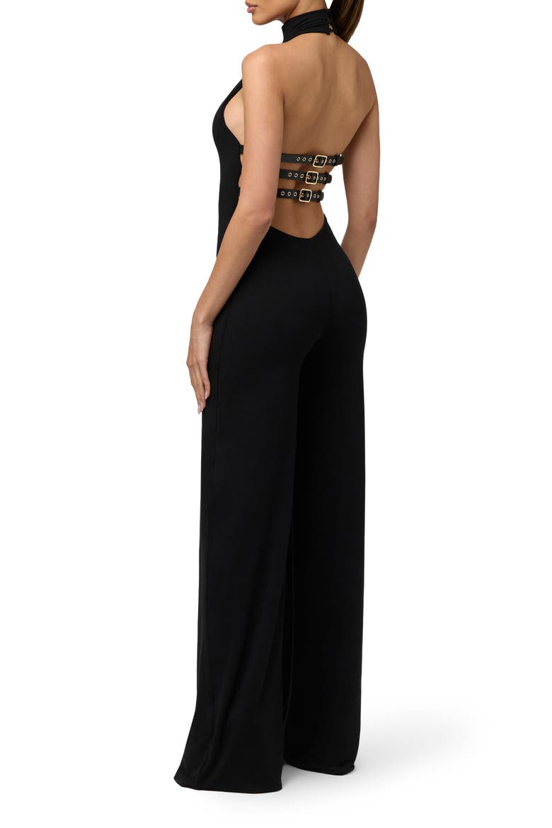 Butter Halter Wide Leg Jumpsuit, Alternate, color, BLACK