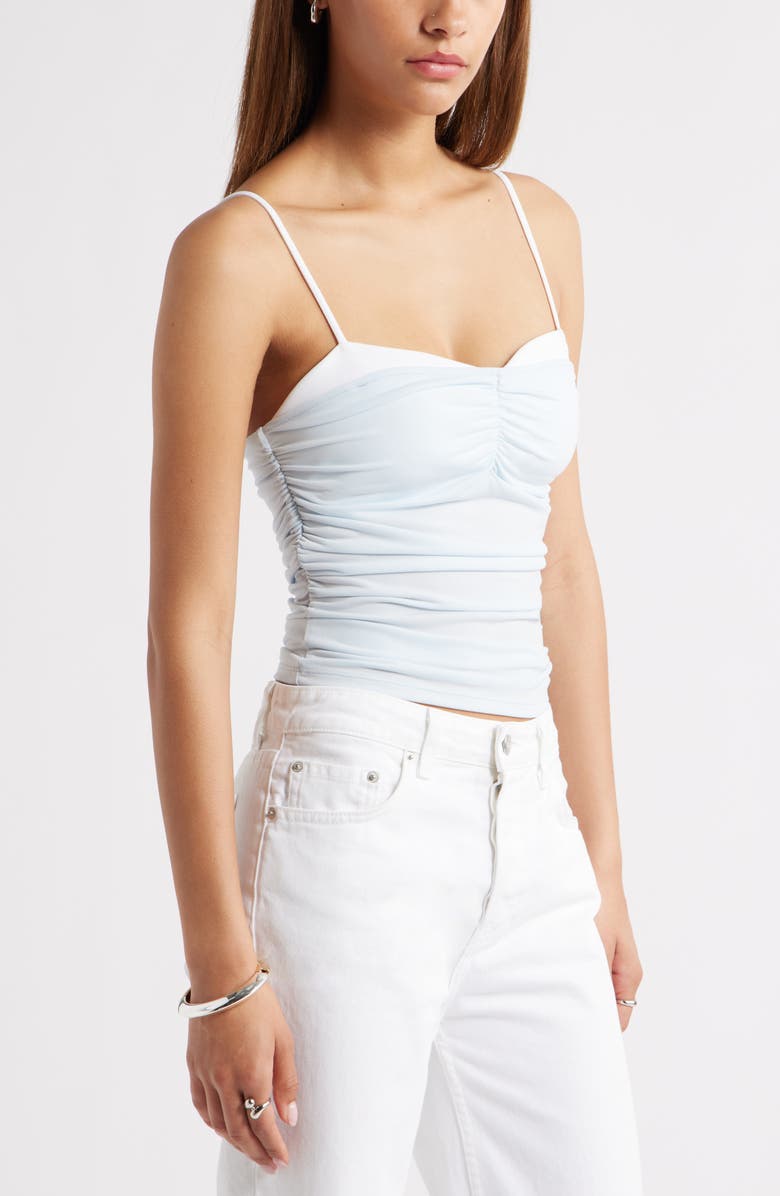 Open Edit Ruched Layered Contrast Trim Camisole, Alternate, color, Blue Delicate- White