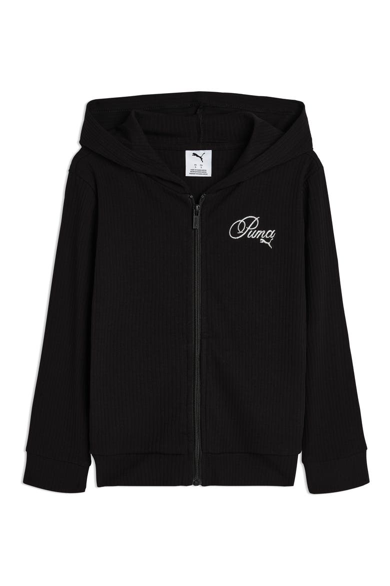 Kids' Bow Society Ribbed Stretch Cotton Hoodie, Main, color, PUMA BLACK
