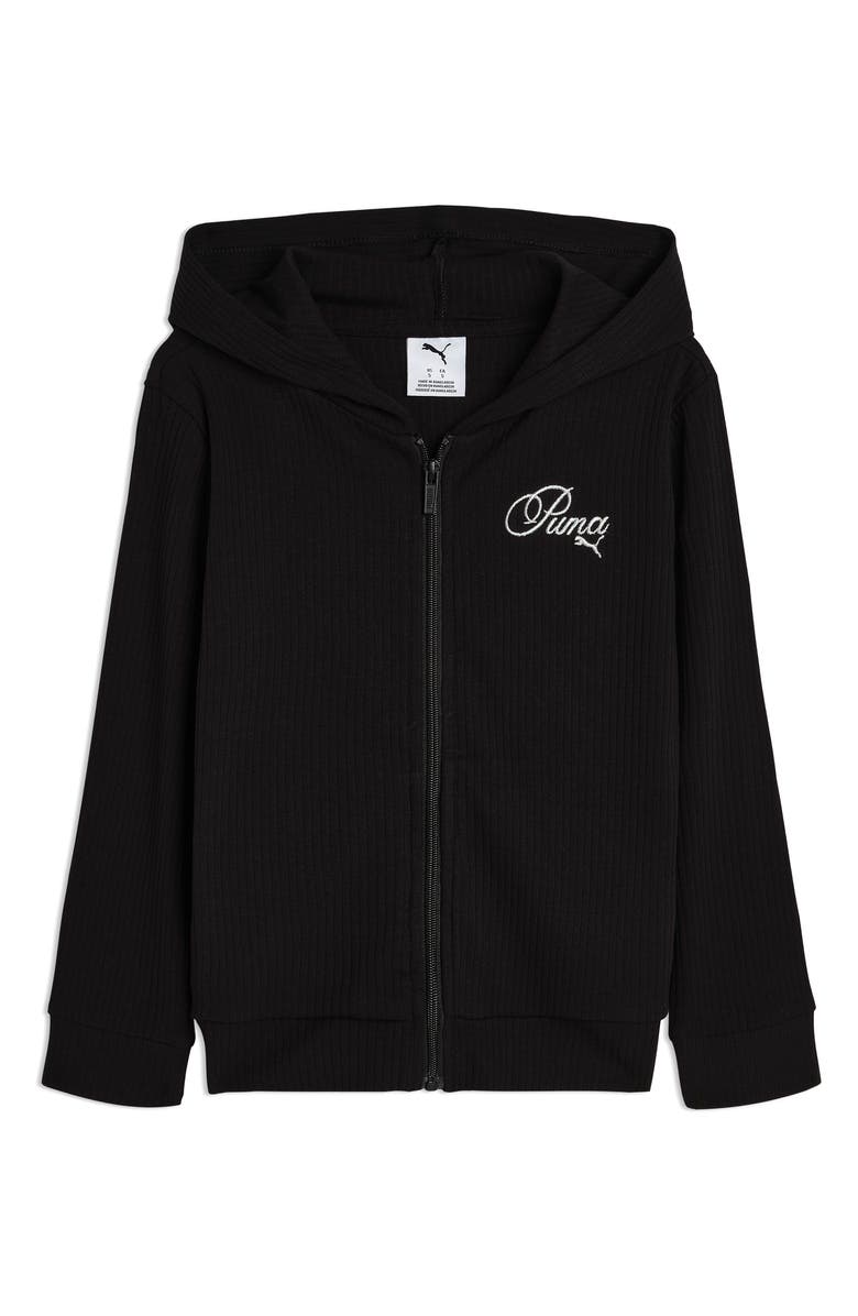 PUMA Kids' Bow Society Ribbed Stretch Cotton Hoodie, Main, color, Puma Black