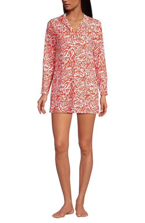 Lands' End Cotton Jersey Long Sleeve Hooded Swim Cover-up Dress In Pink