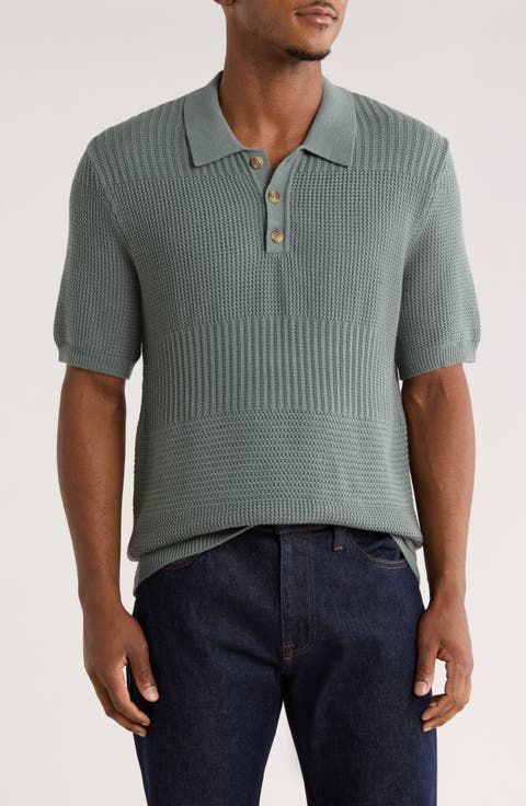 Mixed Stitch Cotton Sweater Polo
