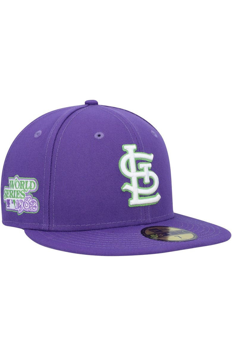 New Era Men's New Era Purple St. Louis Cardinals Lime Side Patch 59FIFTY Fitted Hat, Main, color,