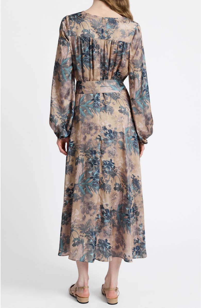 Santorelli Aubree Long Sleeve Midi Dress in Floral Print, Alternate, color, Dune