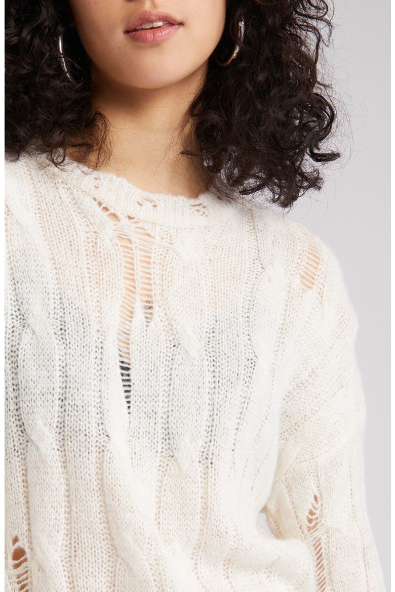 Distressed Cable Stitch Sweater, Alternate, color, WHITE
