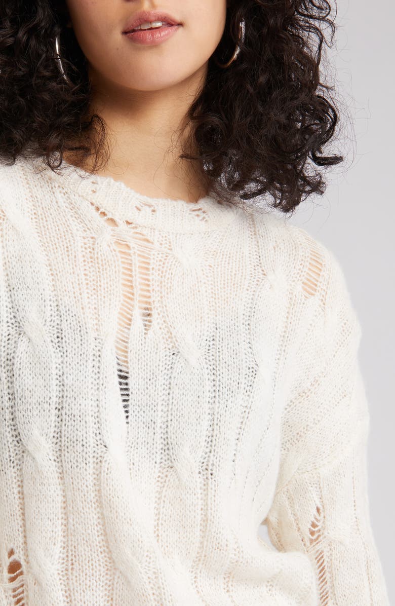 BDG Urban Outfitters Distressed Cable Stitch Sweater, Alternate, color,