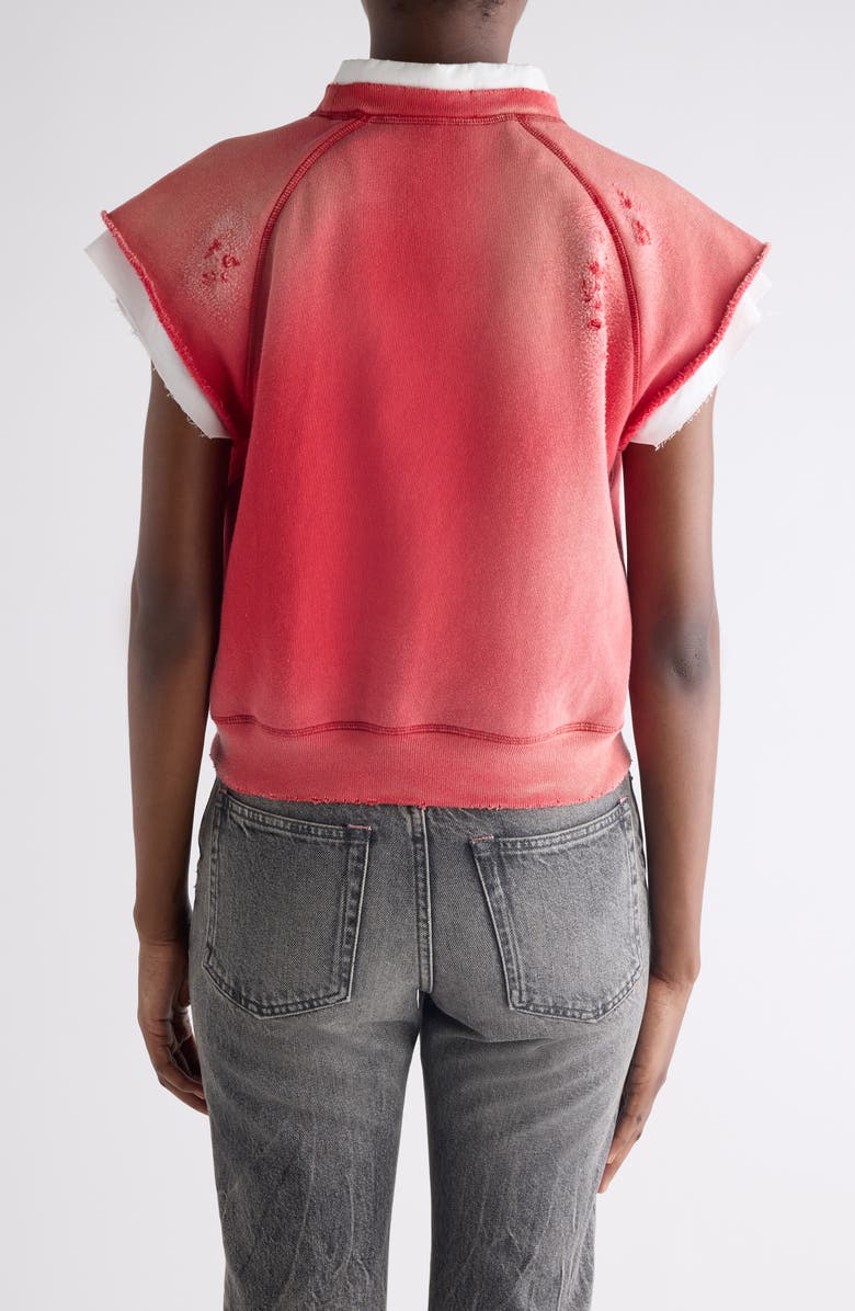 Acne Studios Mixed Media Distressed Cap Sleeve Logo Graphic Sweatshirt, Alternate, color, Red/ White