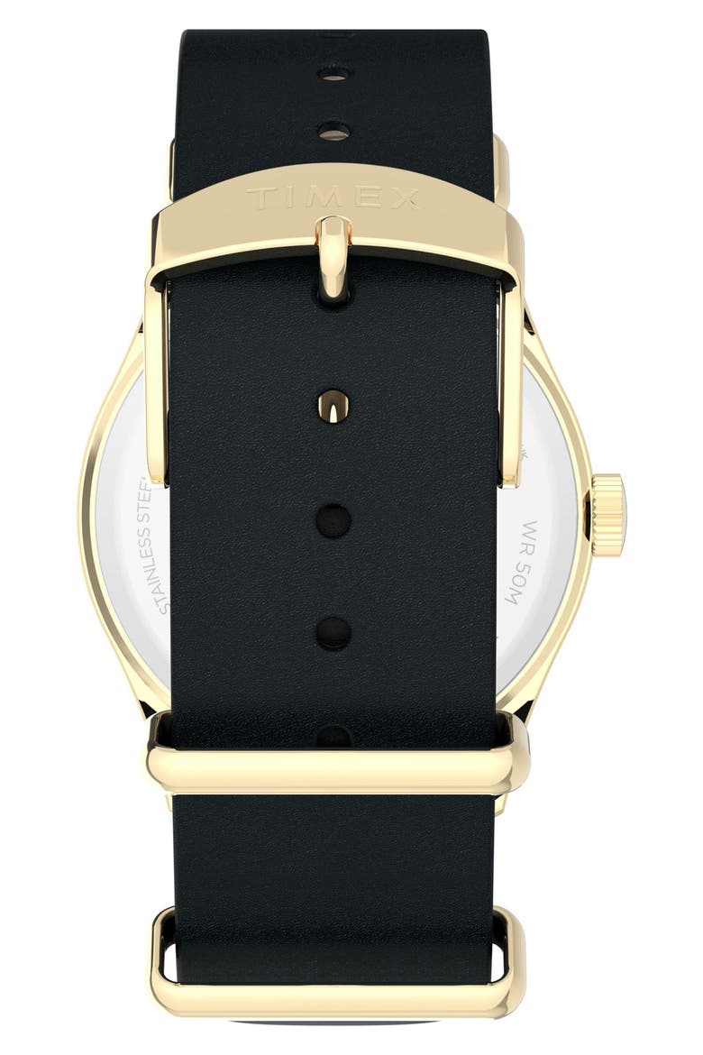 Weekender Leather Strap Watch, 34mm, Alternate, color, BLACK