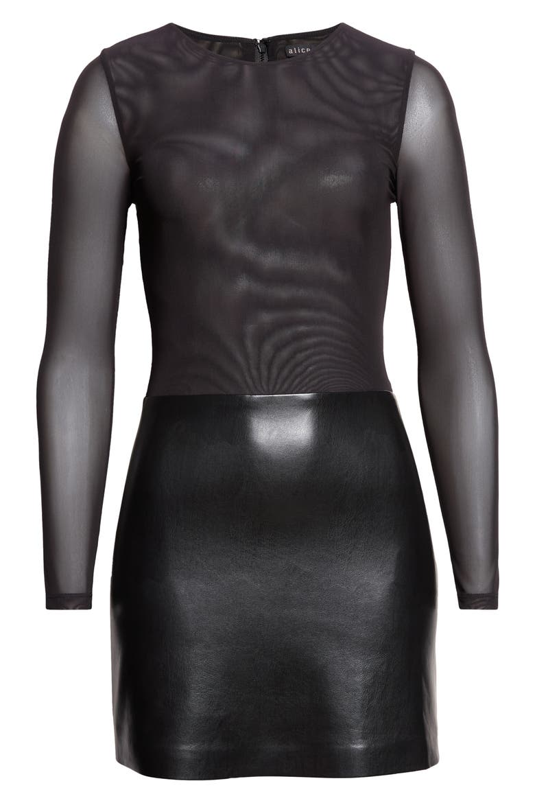 Sydney Faux Leather Minidress, Alternate, color, BLACK