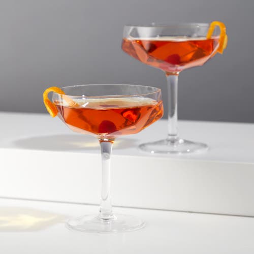 Viski Seneca Crystal Faceted Coupes Set Of 2 In Clear