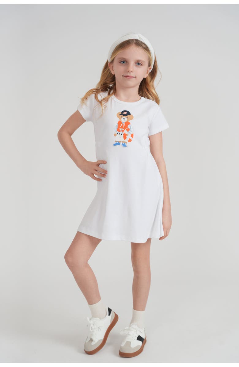 Fragile Bear Print Cotton A-Line Dress, Alternate, color, White