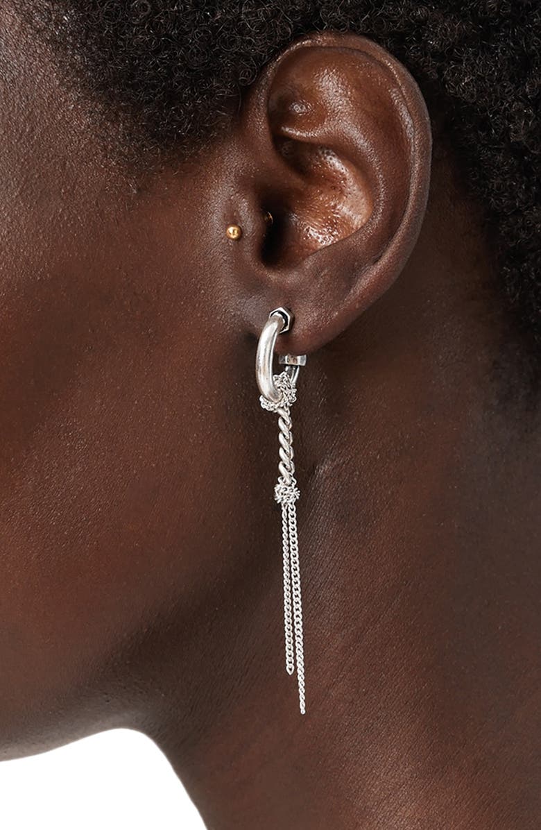 AllSaints Mismatched Chain Drop Huggie Hoop Earrings, Alternate, color, Rhodium