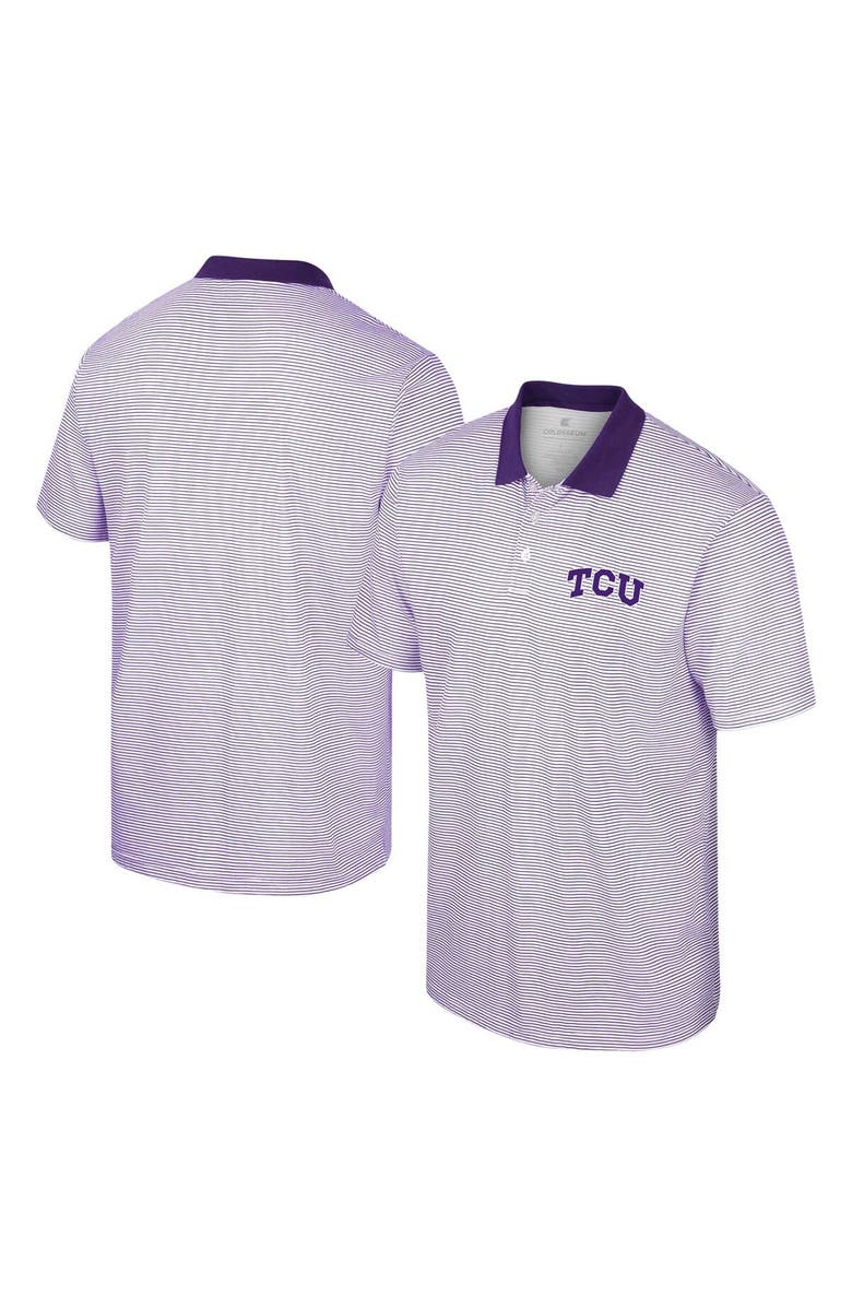 COLOSSEUM Men's Colosseum White/Purple TCU Horned Frogs Print Stripe Polo, Main, color, White