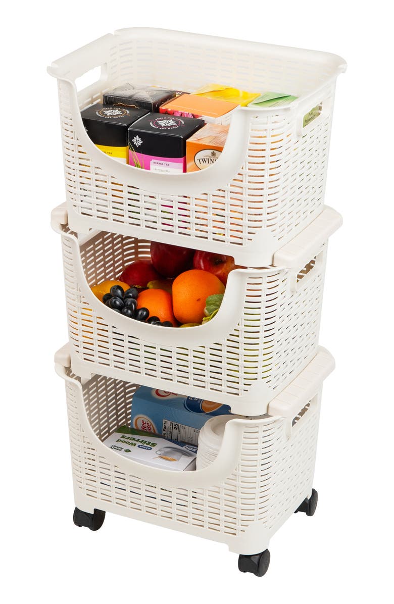 MIND READER 3-Tier Mesh Sliding Drawer Storage Cart, Alternate, color, Ivory