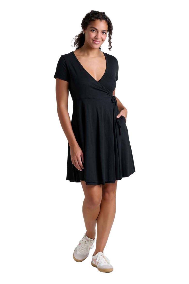 Freesia Wrap Short Sleeve Dress, Main, color, Black