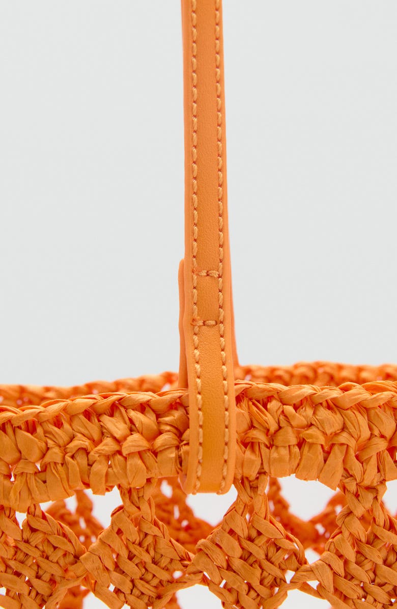 MANGO Openwork Crochet Straw Shopper, Alternate, color, Orange