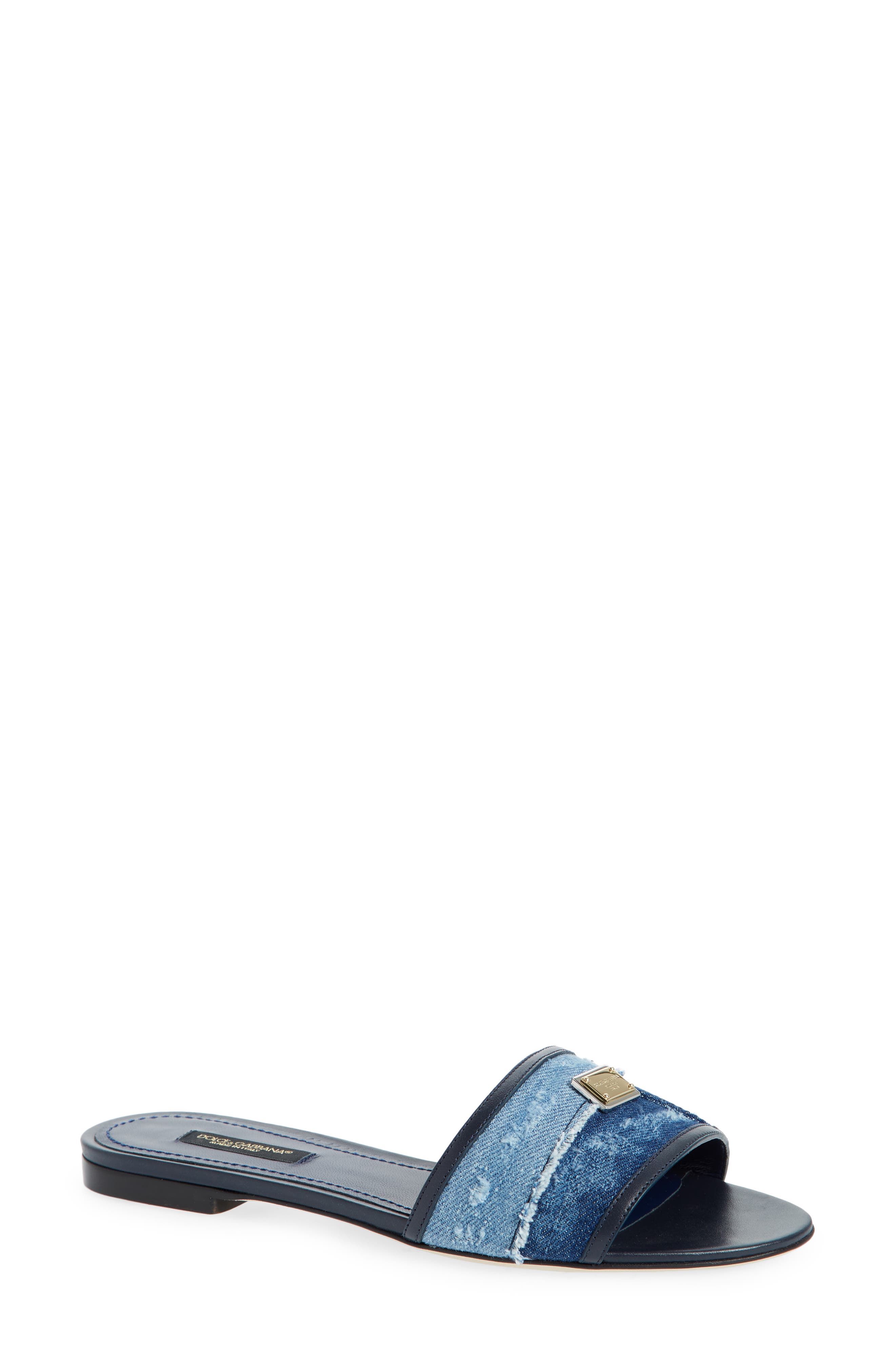 Dolce&Gabbana Sicily Denim Slide Sandal, Main, color, 