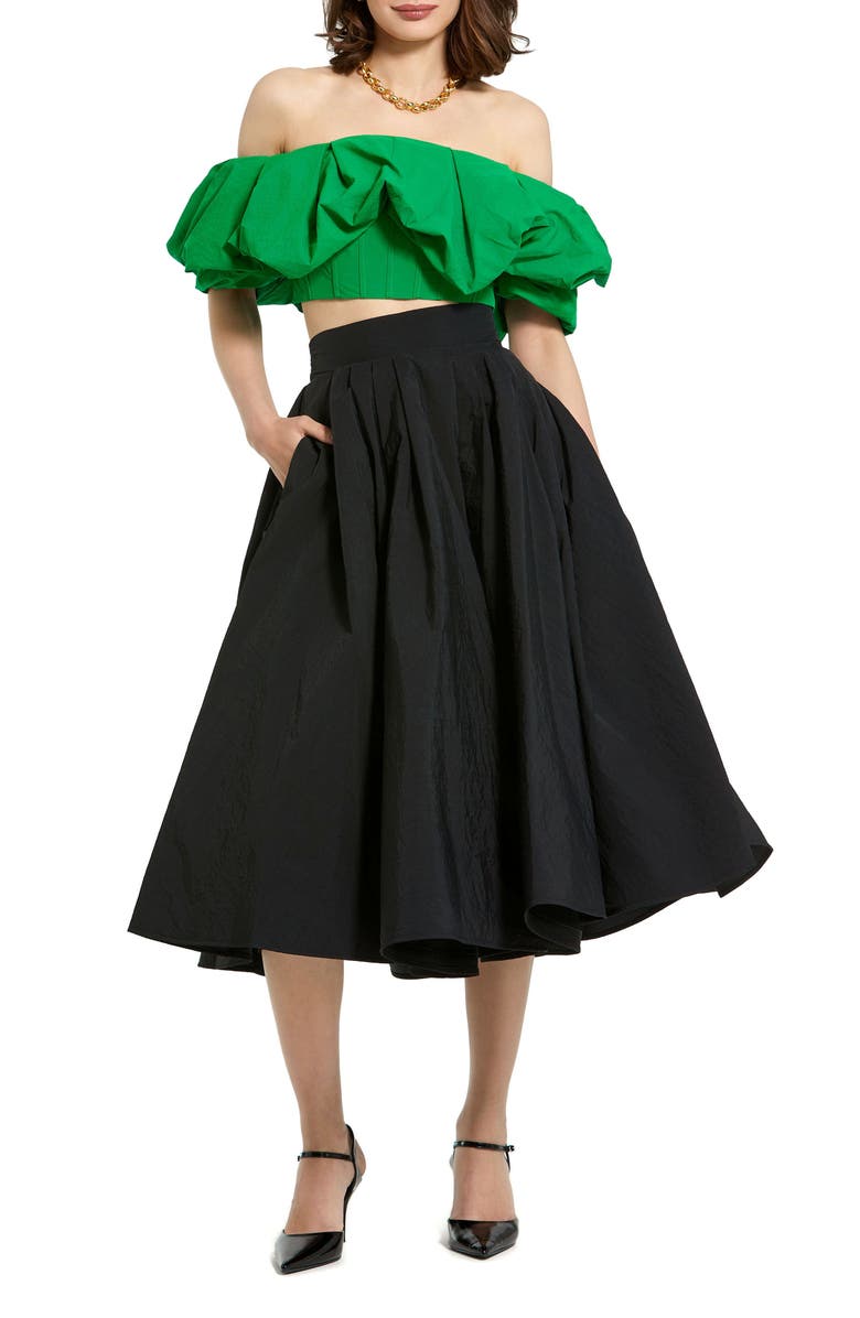 Mac Duggal Faille High Waisted A Line Midi Skirt, Alternate, color, Black