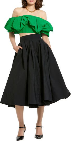 Faille High Waisted A Line Midi Skirt