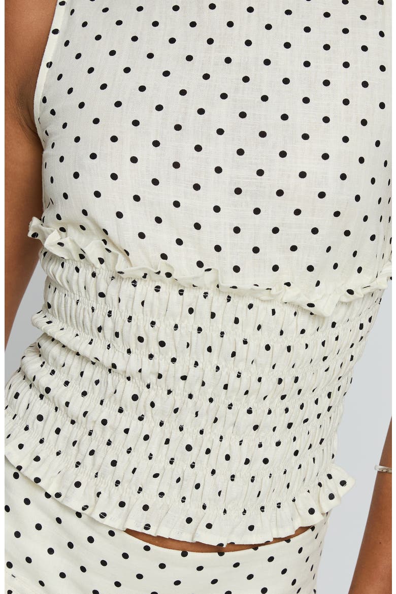 Roxee Polka Dot Smocked Linen Blend Tank, Alternate, color, CREAM POLKA