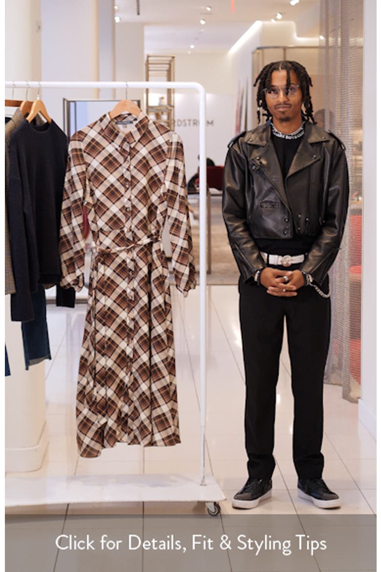 Plaid Tie Waist Long Sleeve Midi Dress video