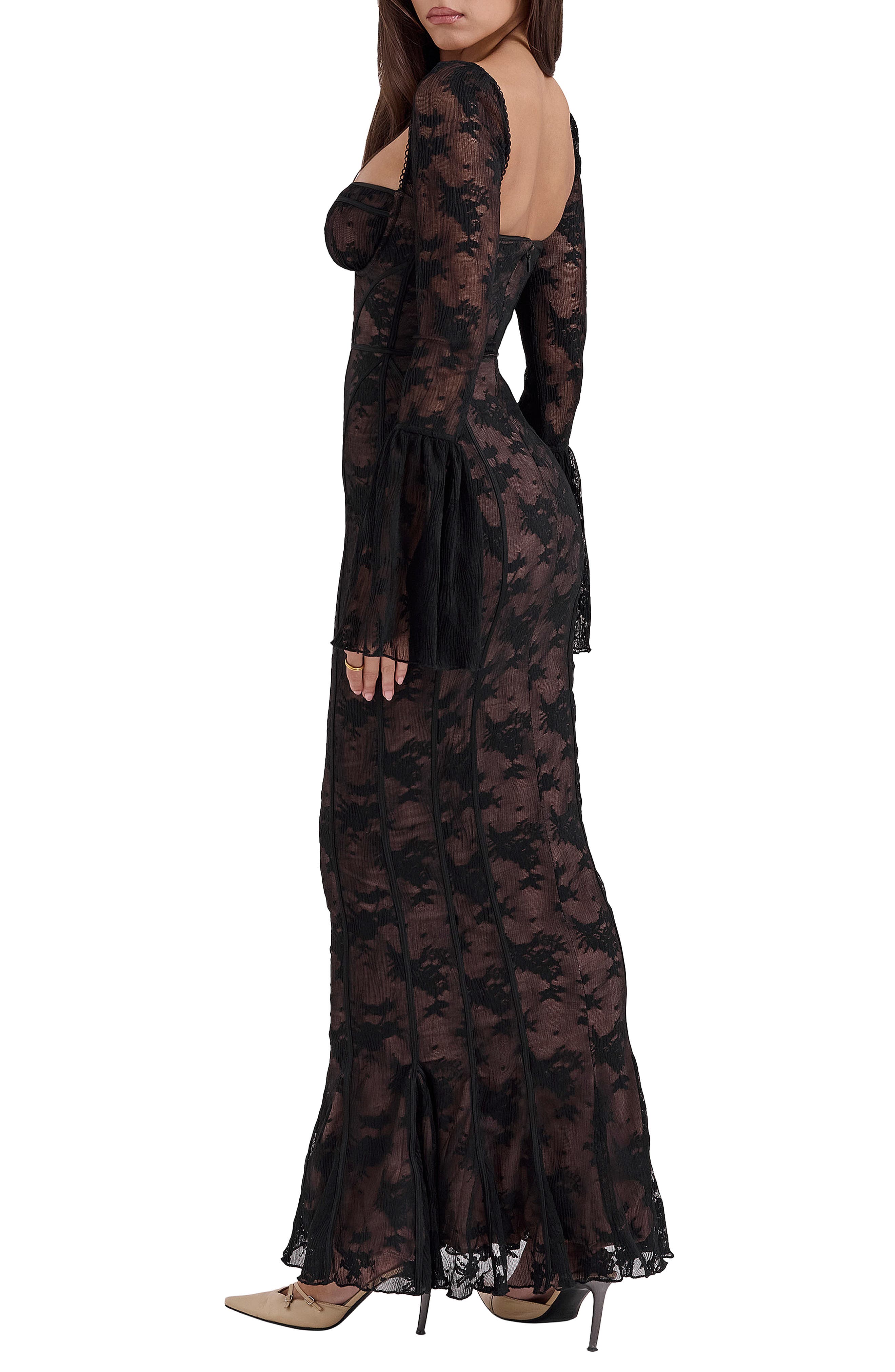 delilah floral long sleeve lace maxi dress This is the Delilah Vintage Cream Lace Maxi Dress from @houseofcb As a curvy woman I was worried it wouldnt fit but its perfect! I didnt have it zipped all the way in back or it would have looked even