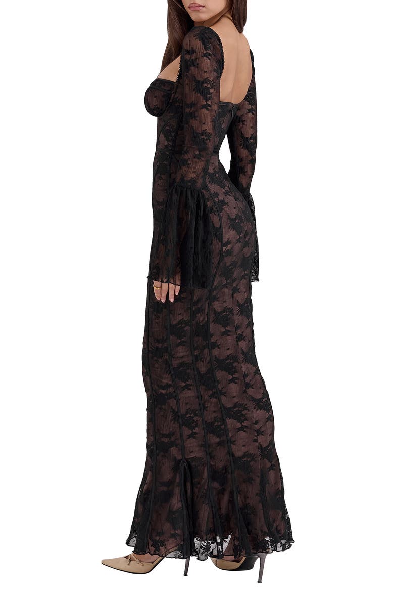 Delilah Long Sleeve Lace Overlay Mermaid Dress, Alternate, color, BLACK
