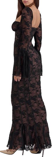Delilah Long Sleeve Lace Overlay Mermaid Dress