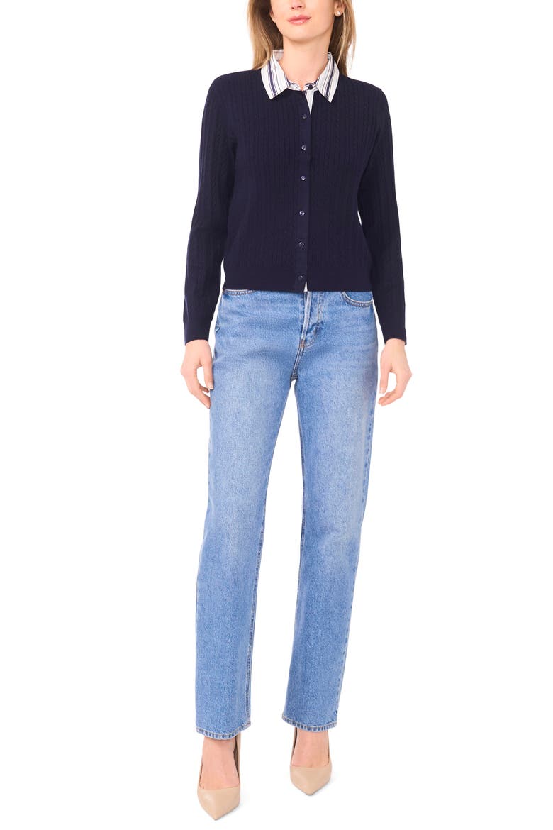 Stripe Collar Twofer Cardigan, Alternate, color, CLASSIC NAVY/ WHITE/ GREY