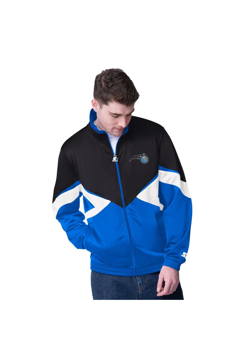 STARTER Men's Starter Black/Blue Orlando Magic Rush Applique Full-Zip Track Jacket, Alternate, color, Black